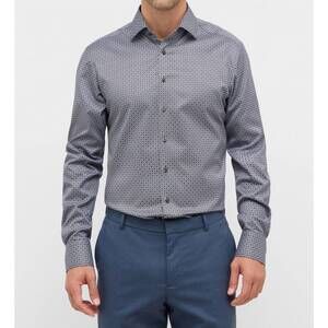 NEW ETERNA printed twill modern fit shirt in navy